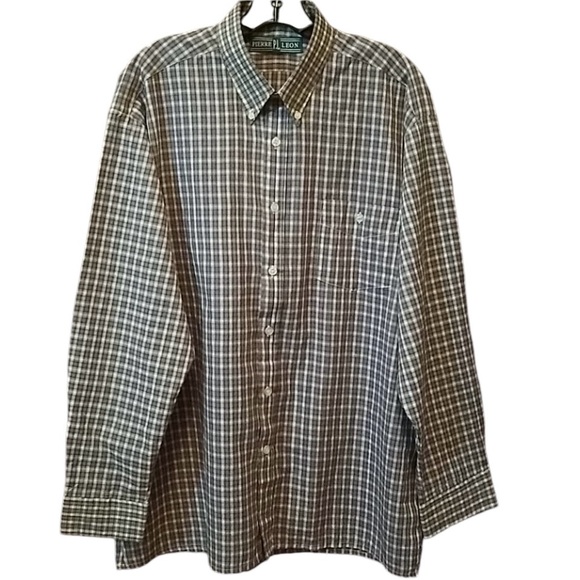 Pierre PL Leon Plaid Men’s Dress Shirt Collar Size 16.5 - Picture 1 of 8